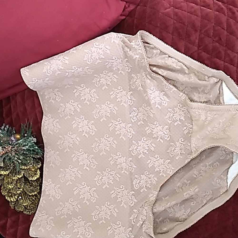 🪭 High Waist Tan Lace Brief Body Shaper Nancy Ganz Sz  L EPLC